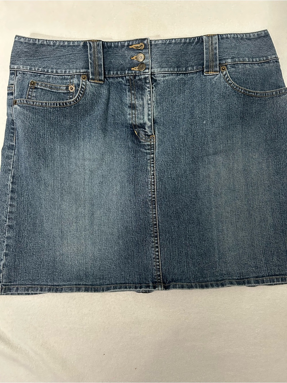 LOFT Blue Denim Mini Skirt with Triple Button Waist